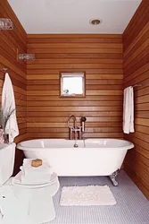 Walls in the bathroom in a wooden house photo