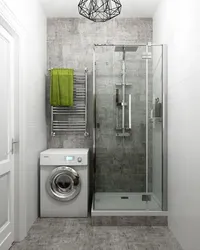 Современный дизайн ванной с душевой и туалетом и стиральной машиной