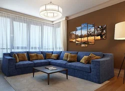 What Are The Blue Sofa Curtains In The Living Room Interior?