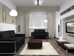 Light living room interior with dark furniture photo