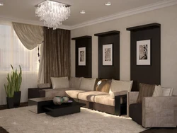 Light living room interior with dark furniture photo