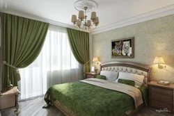 Green Curtains In The Bedroom Interior