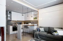 Studio apartment design with kitchen 20 sq m