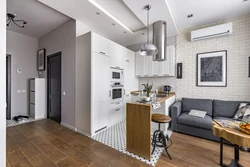 Studio apartment design with kitchen 20 sq m