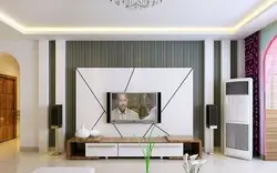 Оформить стену в гостиной с телевизором современном стиле фото