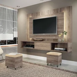 Decorate a wall in the living room with a TV in a modern style photo