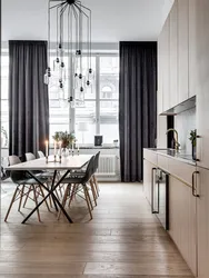 Curtains in the interior of the kitchen in Scandinavian style photo