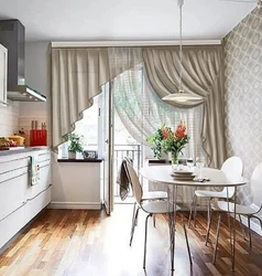 Curtains in the interior of the kitchen in Scandinavian style photo