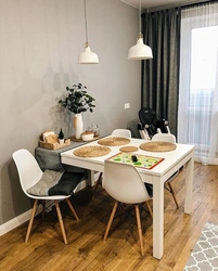 Curtains in the interior of the kitchen in Scandinavian style photo