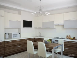 Kitchen in white and brown tones photo