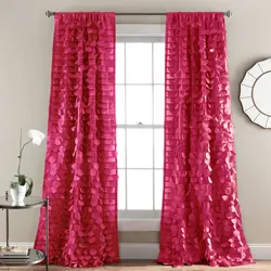 Purple curtains in the living room interior