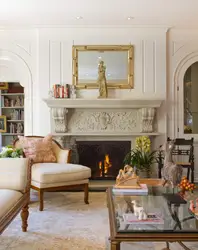 Living room design photo in a house with a fireplace in a classic