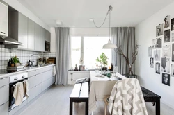 White-gray kitchen which curtains are suitable photo
