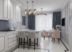 White-gray kitchen which curtains are suitable photo