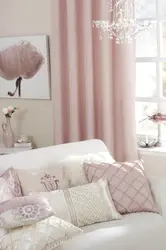 Pink curtains for the bedroom interior photo