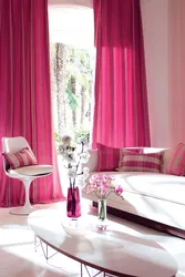 Pink curtains for the bedroom interior photo