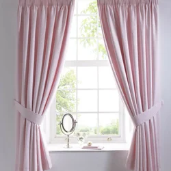Pink curtains for the bedroom interior photo