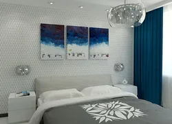 Спальня белая з сінім фота
