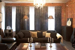 Curtains in the interior of a living room in loft style