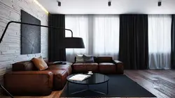 Curtains in the interior of a living room in loft style