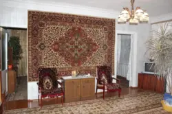 Carpet on the wall in the living room interior