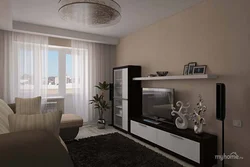 Interior of a living room in an apartment of 18 sq m with a balcony