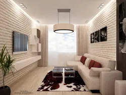 Interior of a living room in an apartment of 18 sq m with a balcony