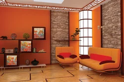 Orange color in the living room interior color combination