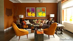 Orange color in the living room interior color combination