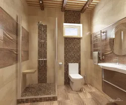 Интерьер ванной с душевой в деревянном доме