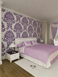 Дызайн спальні з камбінаванымі шпалерамі ў сучасным стылі