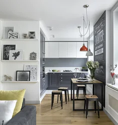 Kitchen design in one-room apartment photo