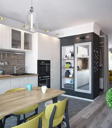 Kitchen design in one-room apartment photo