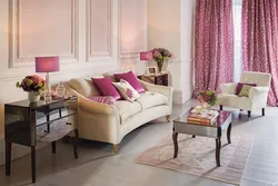 Сочетание розового цвета в интерьере гостиной
