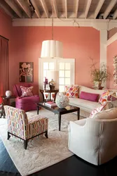 Сочетание розового цвета в интерьере гостиной