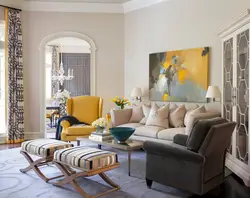 Yellow color combination in the living room interior
