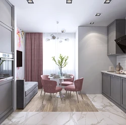 Kitchen 13 Square Meters With Sofa And TV Design