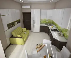 Kitchen 13 square meters with sofa and TV design