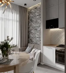 Kitchen 13 square meters with sofa and TV design
