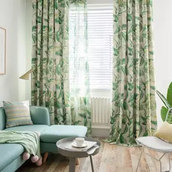 Photo of green curtains in the living room interior photo