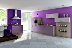 Combination of lilac color with other colors in the kitchen interior