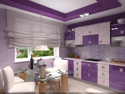 Combination of lilac color with other colors in the kitchen interior