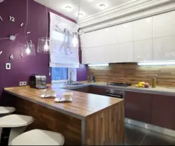 Combination of lilac color with other colors in the kitchen interior