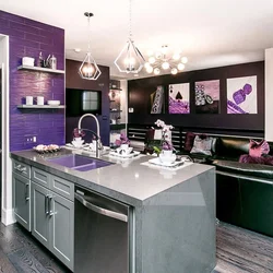 Combination Of Lilac Color With Other Colors In The Kitchen Interior