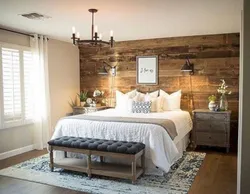 Wooden Bed In The Bedroom Interior Photo
