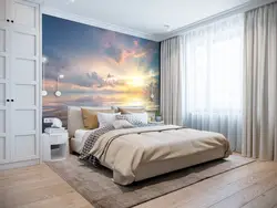 Bedroom design in a modern style photo with photo wallpaper