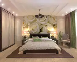 Bedroom design in a modern style photo with photo wallpaper