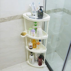 Plastic shelves in the bathroom photo
