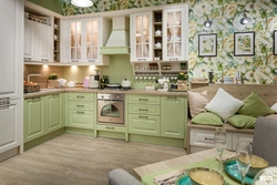 What colors goes with pistachio in the kitchen interior