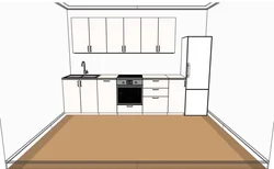 Фото линейной кухни с холодильником